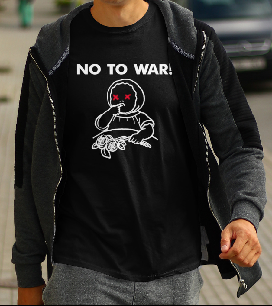 No To War Jon King Protest Statement With Child And Flowers T-Shirt