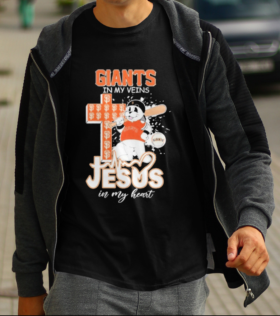 San Francisco Giants In My Veins Jesus In My Heart Baseball Cross Panda T-Shirt