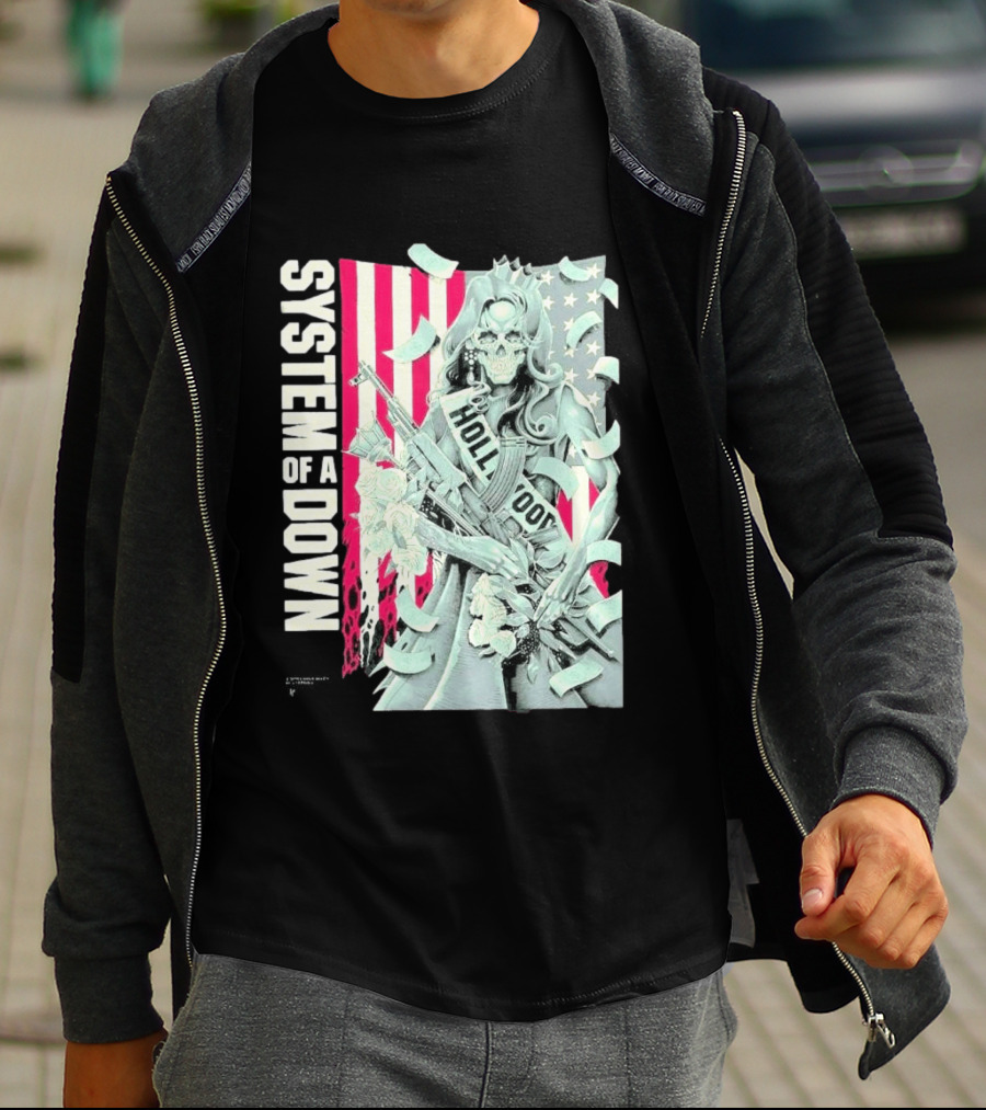 System Of A Down Limited Edition By Luke Preece American Gun Roses T-Shirt