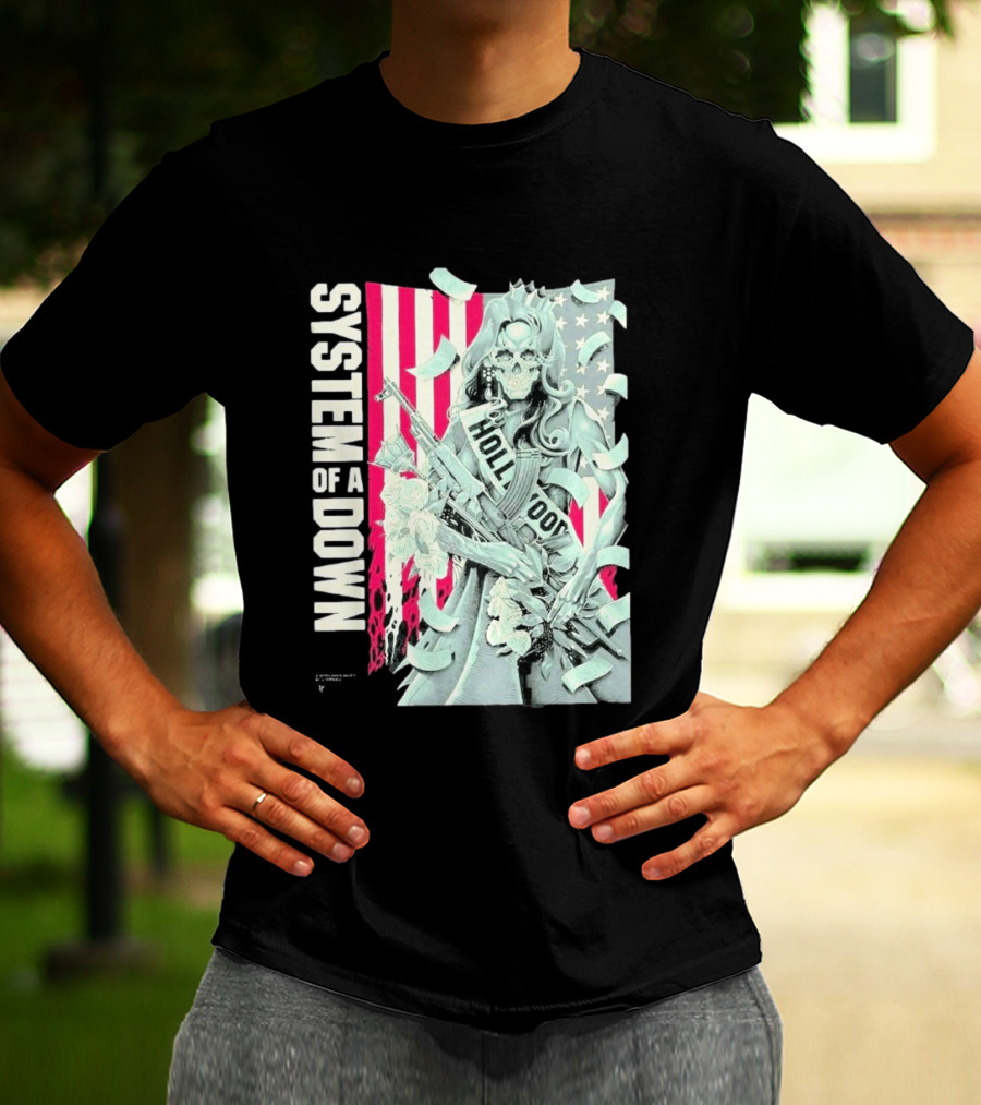 System Of A Down Limited Edition By Luke Preece American Gun Roses T-Shirt