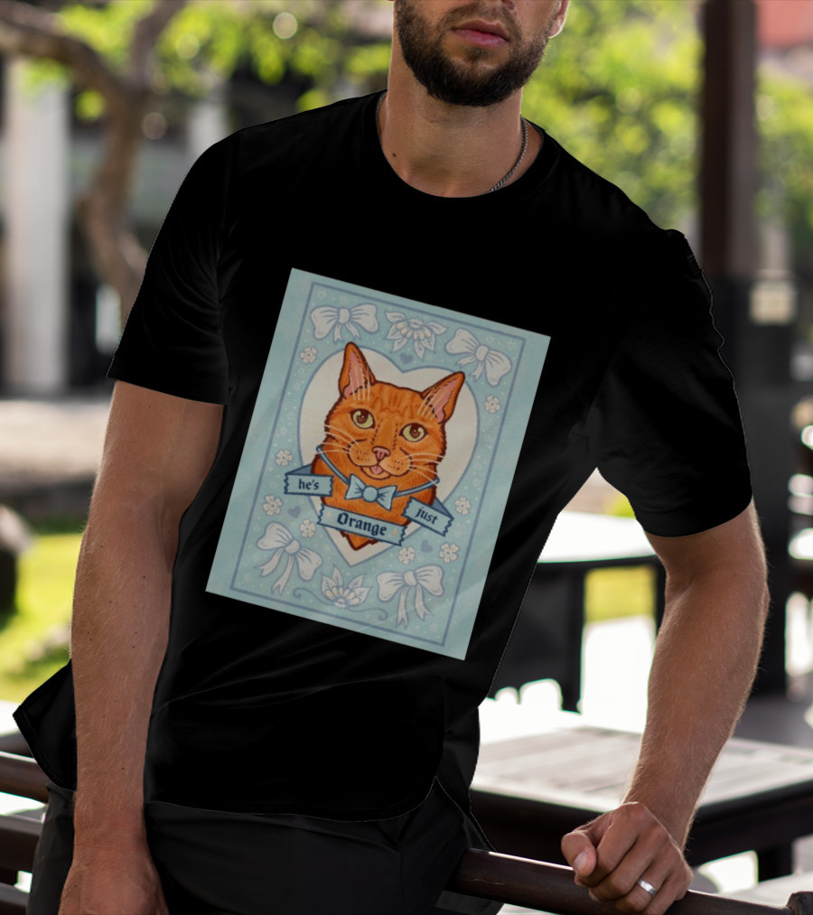 He's Just Orange Cat Floral Bow Blue T-Shirt