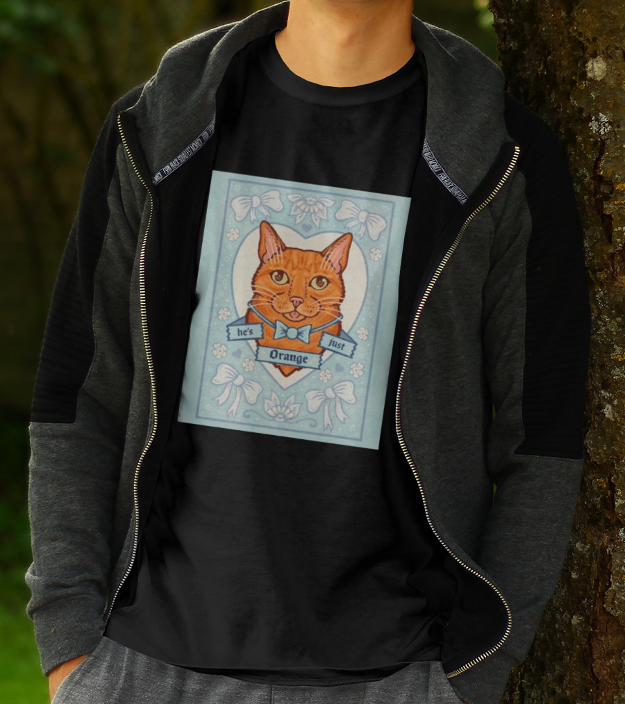 He's Just Orange Cat Floral Bow Blue T-Shirt