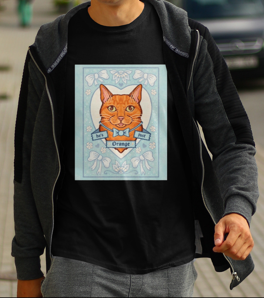 He's Just Orange Cat Floral Bow Blue T-Shirt
