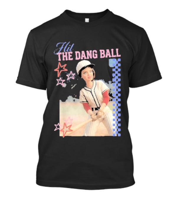 Hit The Dang Ball Vintage Baseball Player With Stars And Blue Checkerboard T-Shirt