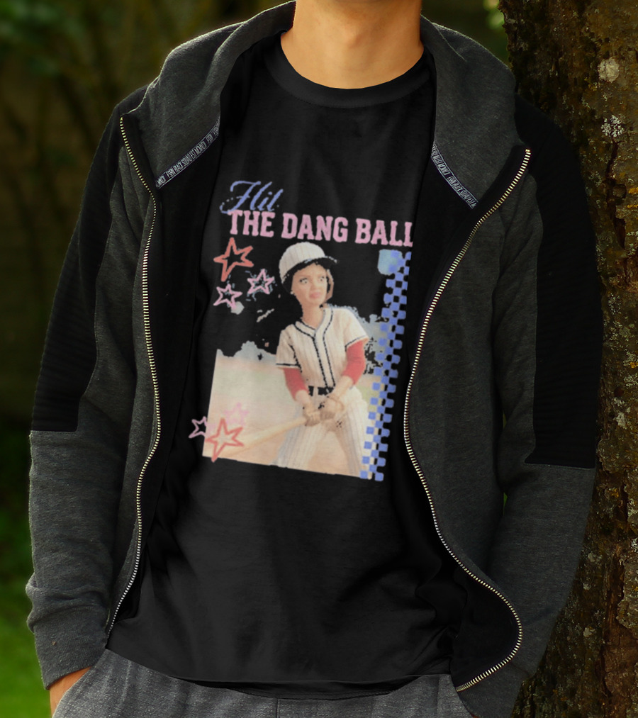 Hit The Dang Ball Vintage Baseball Player With Stars And Blue Checkerboard T-Shirt