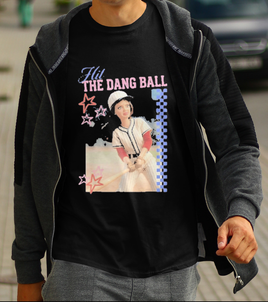 Hit The Dang Ball Vintage Baseball Player With Stars And Blue Checkerboard T-Shirt