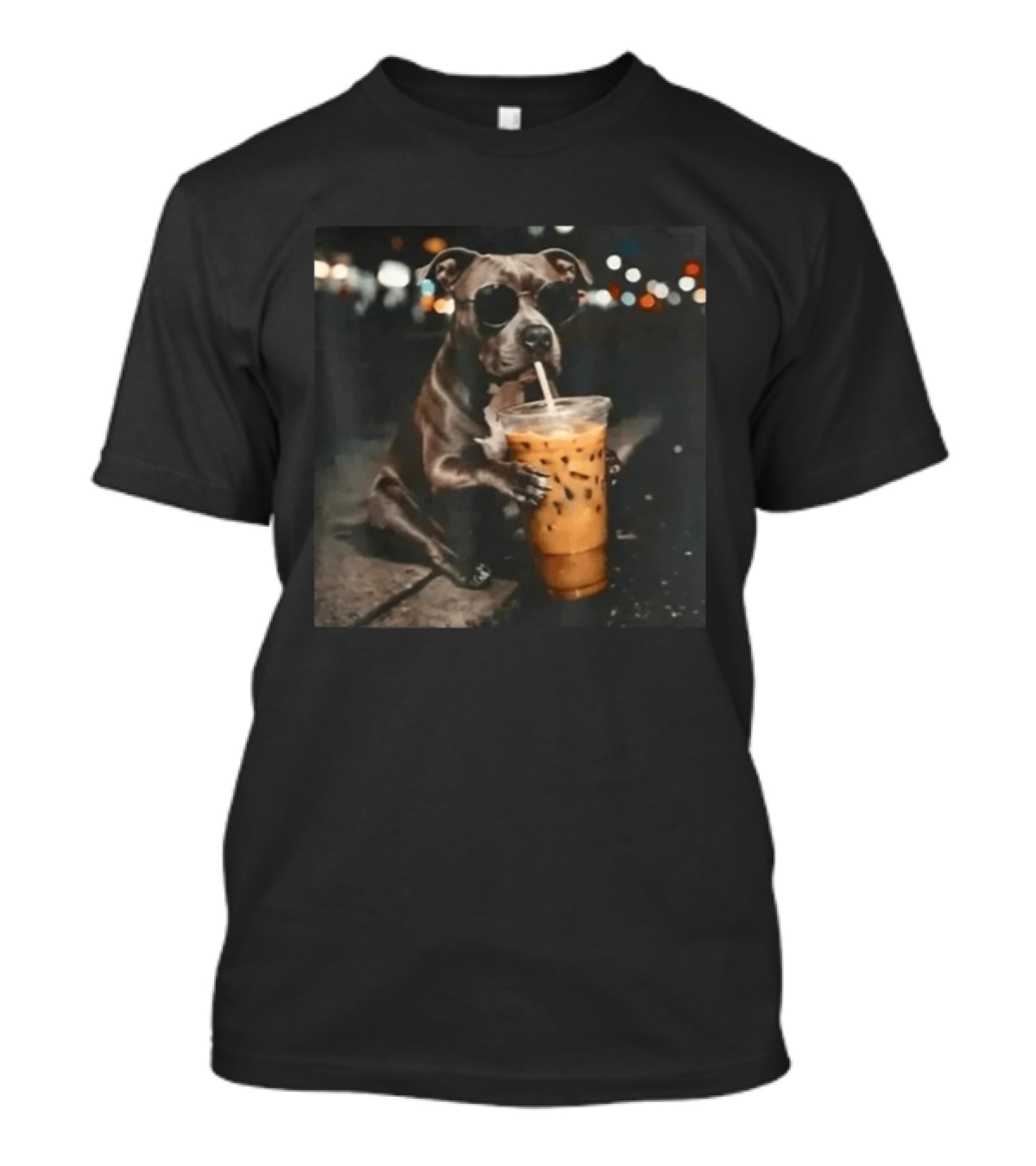 Rottweiler Dog With Sunglasses Sipping Iced Coffee T-Shirt