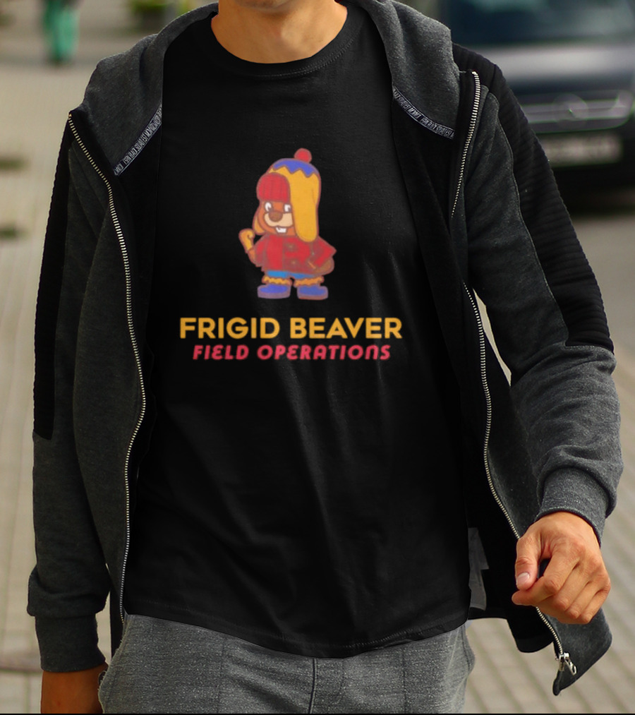Frigid Beaver Field Operations Cold Weather Adventure Cartoon T-Shirt