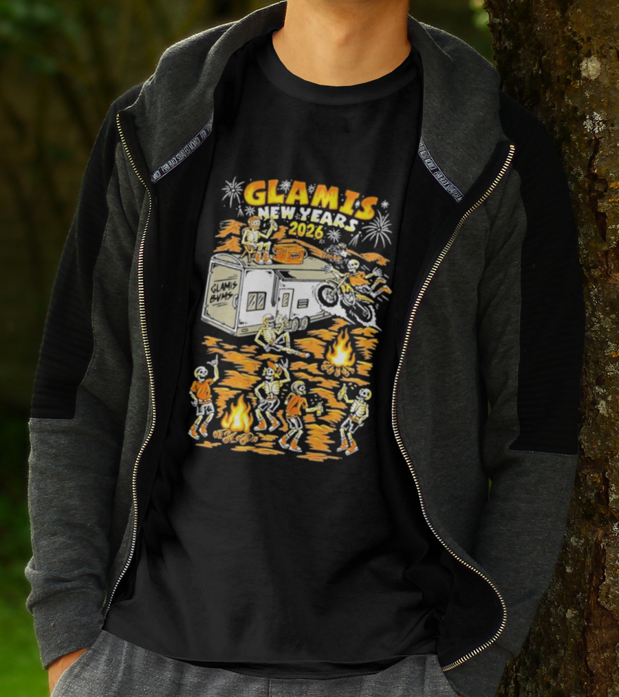 Glamis New Years 2026 Skeletons Campfire Celebration With Motorbike And Fireworks T-Shirt