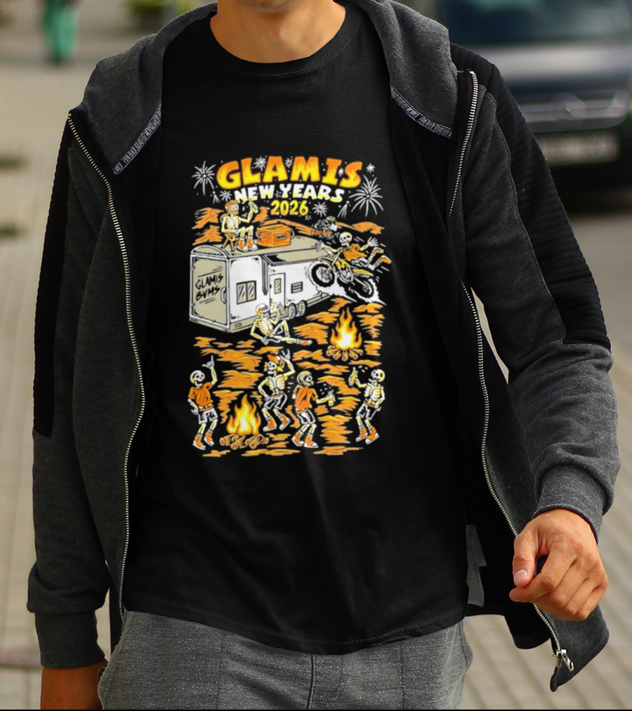 Glamis New Years 2026 Skeletons Campfire Celebration With Motorbike And Fireworks T-Shirt