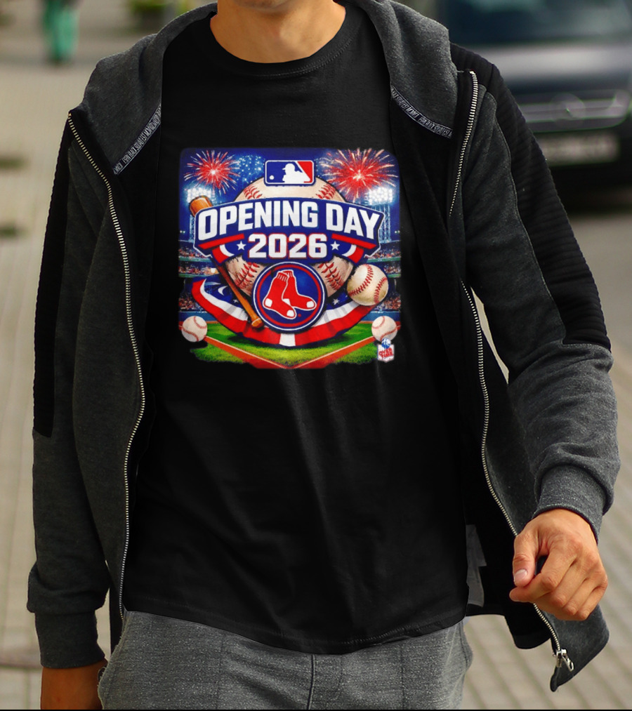 Boston Red Sox MLB Opening Day 2026 Baseball Season Fireworks Stadium T-Shirt