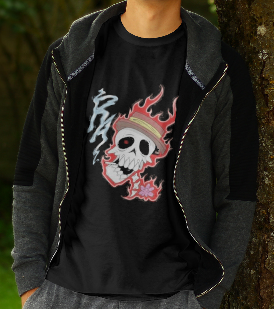 Rare Americans Skull With Flames And Hat Flower T-Shirt
