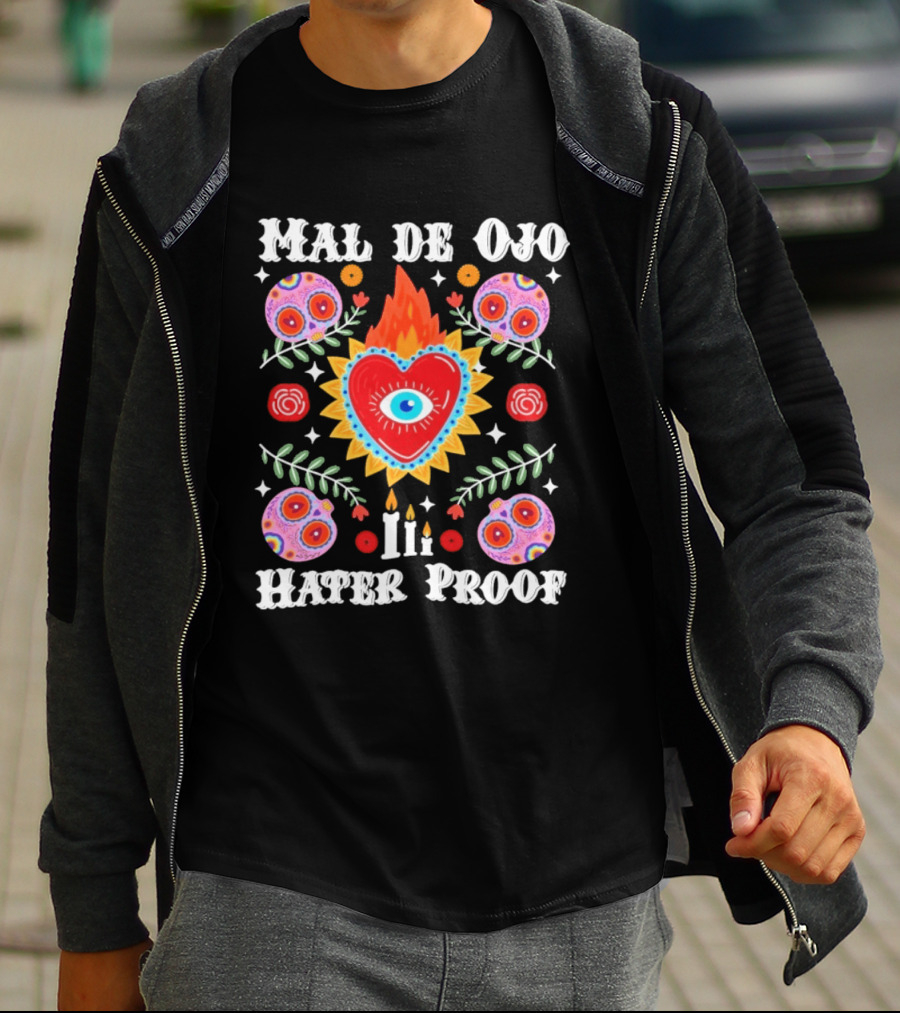 Mal De Ojo Hater Proof Heart Eye Symbol With Colorful Floral Ornaments T-Shirt