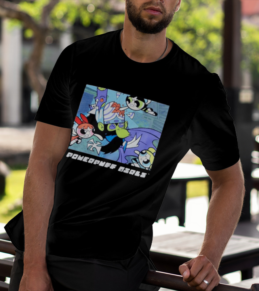 Powerpuff Girls Mojo Jojo Battle Scene Panel T-Shirt