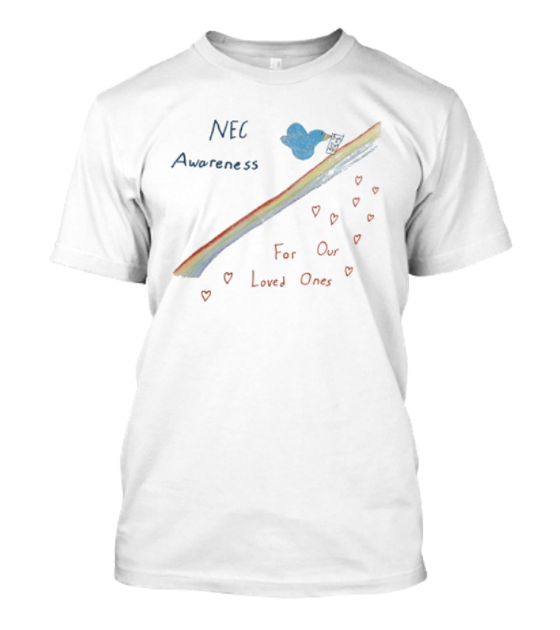 NEC Awareness Rainbow For Our Loved Ones With Clouds And Hearts T-Shirt