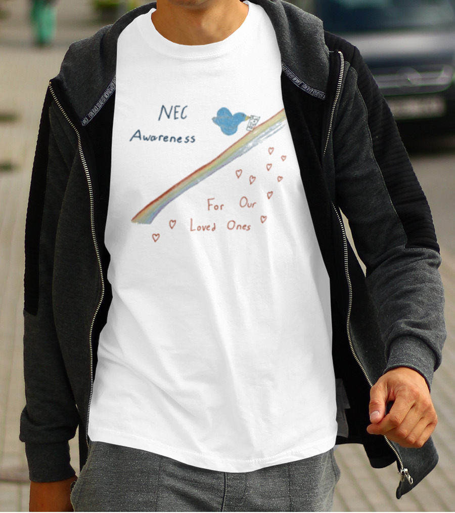 NEC Awareness Rainbow For Our Loved Ones With Clouds And Hearts T-Shirt