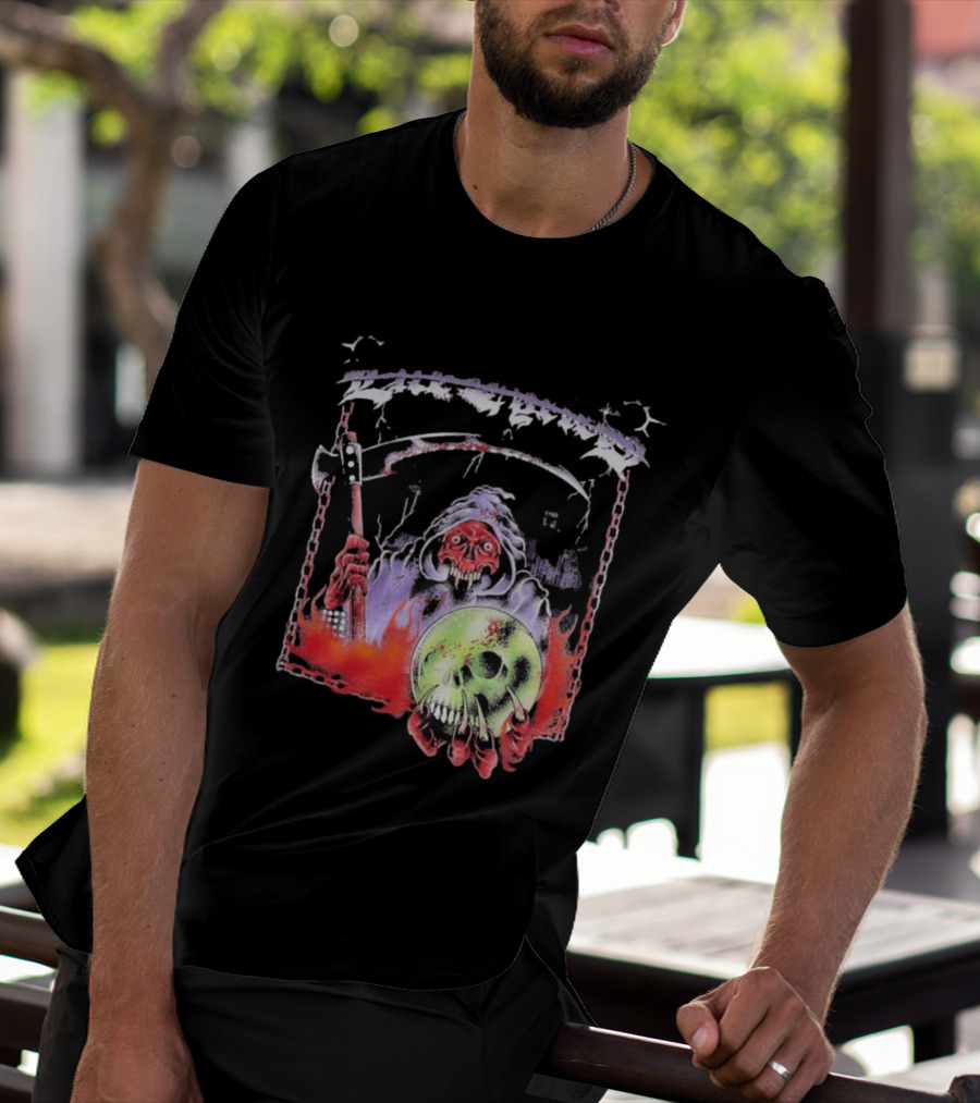 Life Cycles Skeleton Grim Reaper Holding Skull With Scythe Medieval Gothic T-Shirt