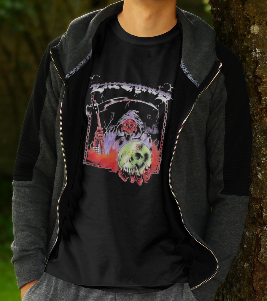 Life Cycles Skeleton Grim Reaper Holding Skull With Scythe Medieval Gothic T-Shirt