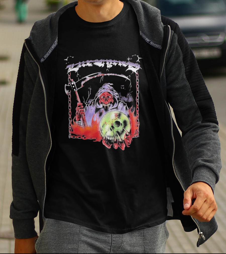 Life Cycles Skeleton Grim Reaper Holding Skull With Scythe Medieval Gothic T-Shirt