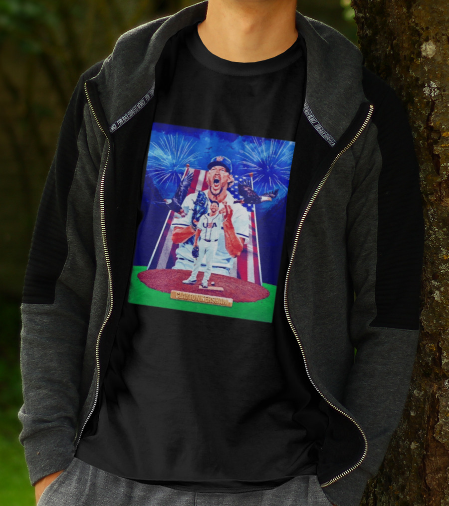Clayton Kershaw USA Baseball Patriotic Celebration With Eagles And Fireworks T-Shirt