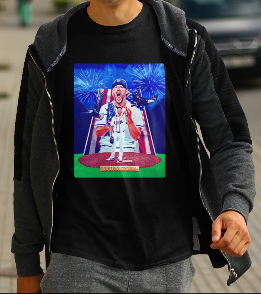 Clayton Kershaw USA Baseball Patriotic Celebration With Eagles And Fireworks T-Shirt