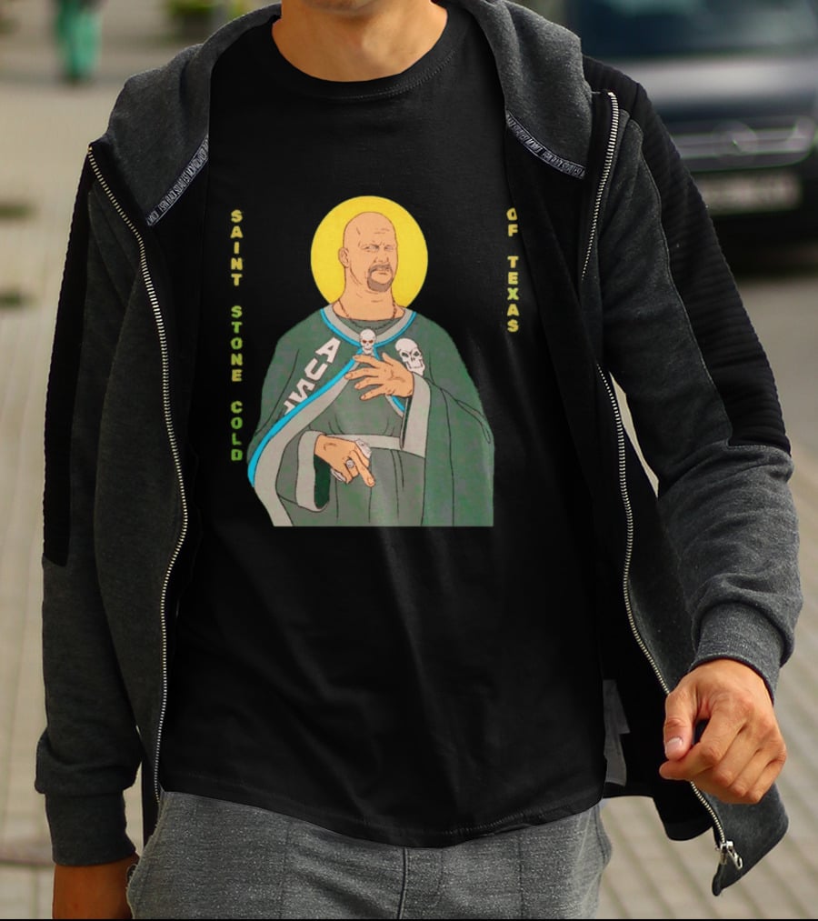 Men Saint Stone Cold Of Texas 3 16 Day Steve Austin Wrestling Icon Illustrated Halo T-Shirt