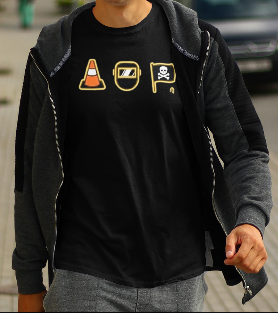 2026 Pirates Traffic Cone Welding Skull Flag T-Shirt