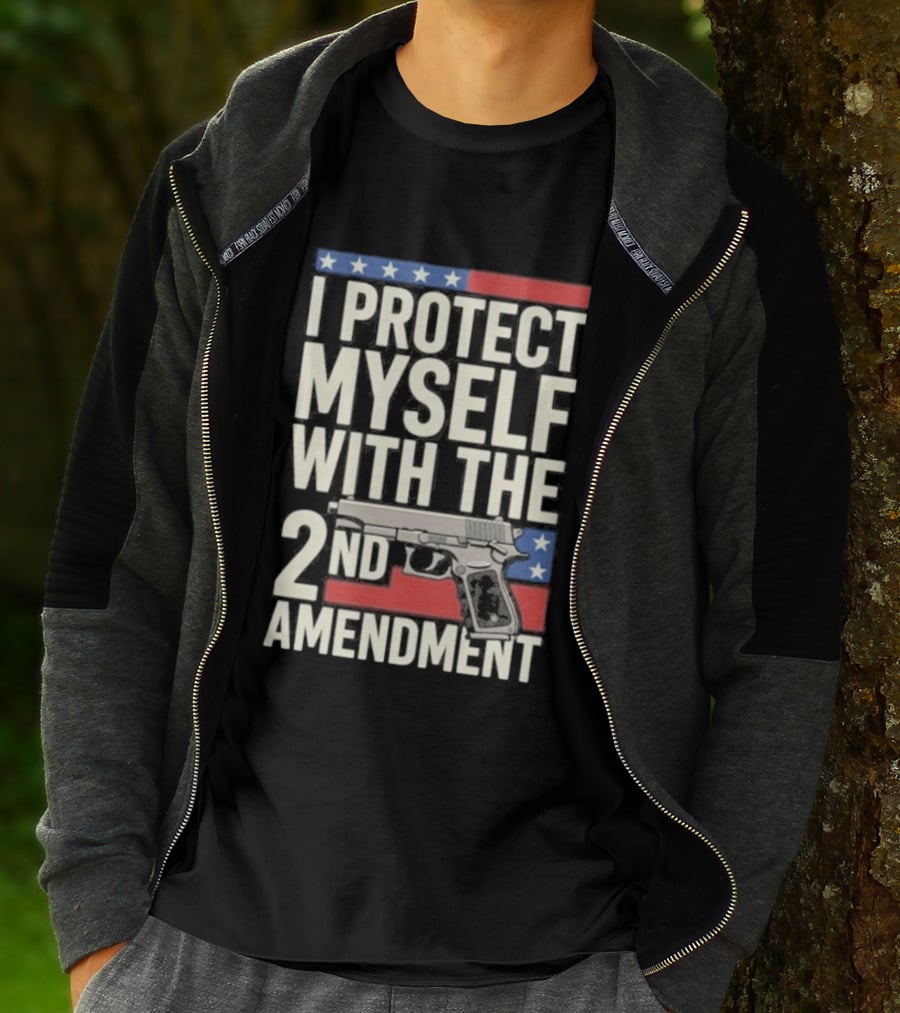 I Protect Myself With The 2nd Amendment Gun And American Flag Stars T-Shirt