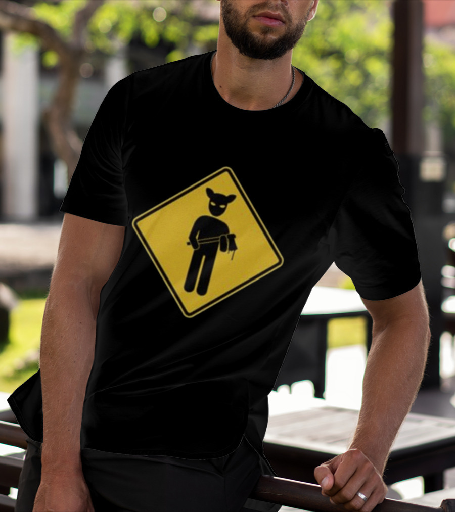 Lamb Mask Caution Sign Horror Icon Warning T-Shirt