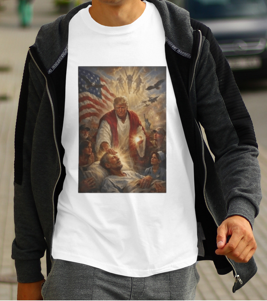 Trump Jesus Epstein Biblical Revelation Imagery With American Flag T-Shirt