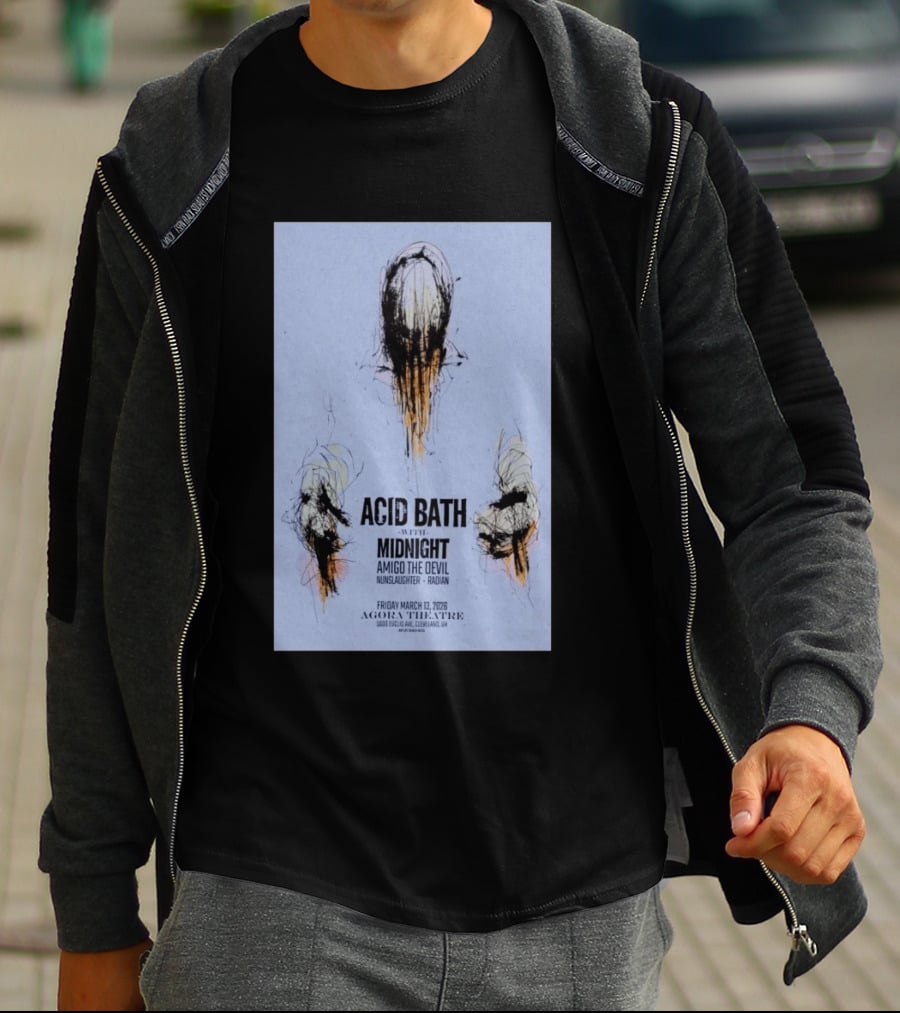 Acid Bath Concert Agora Theatre March 13 2026 Featuring Midnight Amigo The Devil Nunslaughter Radian T-Shirt