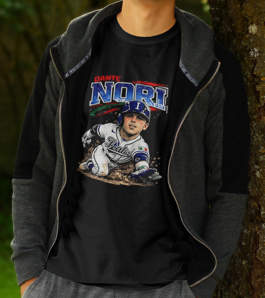 Dante Nori Italy Baseball Classic Caricature Sliding Player T-Shirt