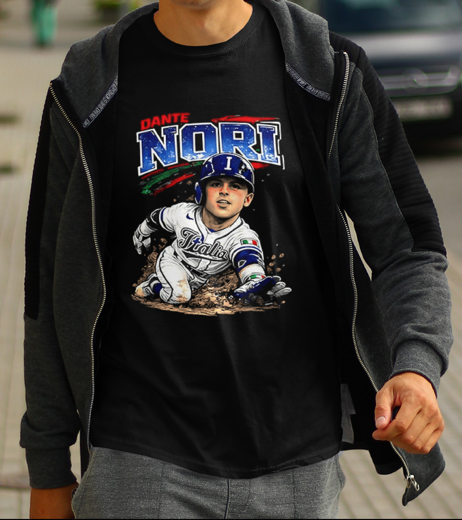 Dante Nori Italy Baseball Classic Caricature Sliding Player T-Shirt