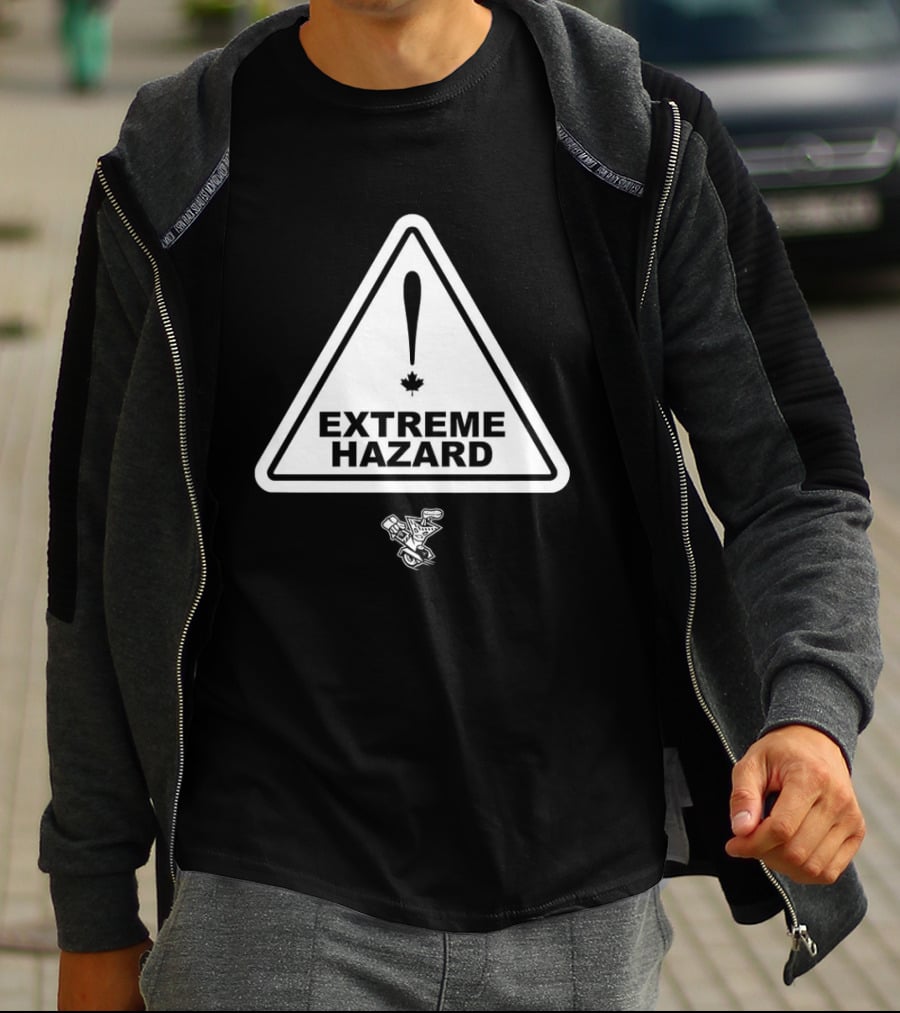 Extreme Hazard Attention Canadians Warning Sign Icon Canada Maple Leaf Moto T-Shirt