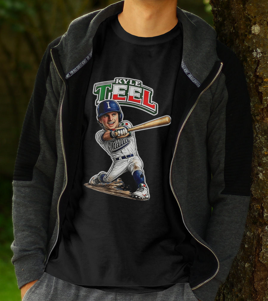 Kyle Teel Italy Baseball Classic Caricature Italy Flag Colors Batting Action T-Shirt