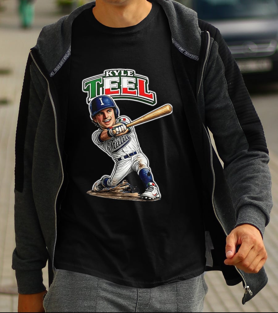 Kyle Teel Italy Baseball Classic Caricature Italy Flag Colors Batting Action T-Shirt