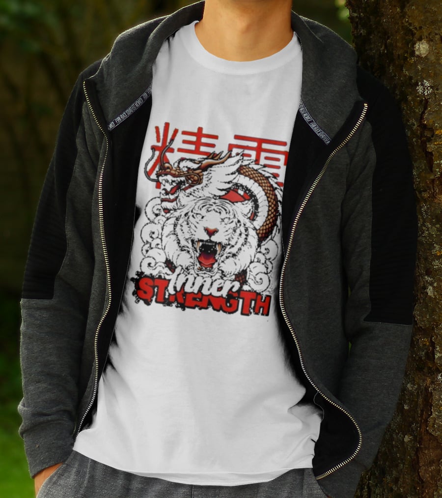 Inner Strength Tiger Dragon Kanji Art Fusion T-Shirt