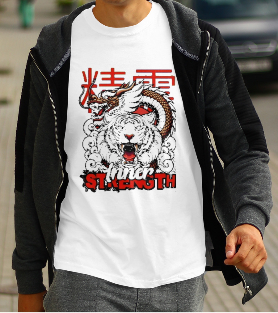 Inner Strength Tiger Dragon Kanji Art Fusion T-Shirt