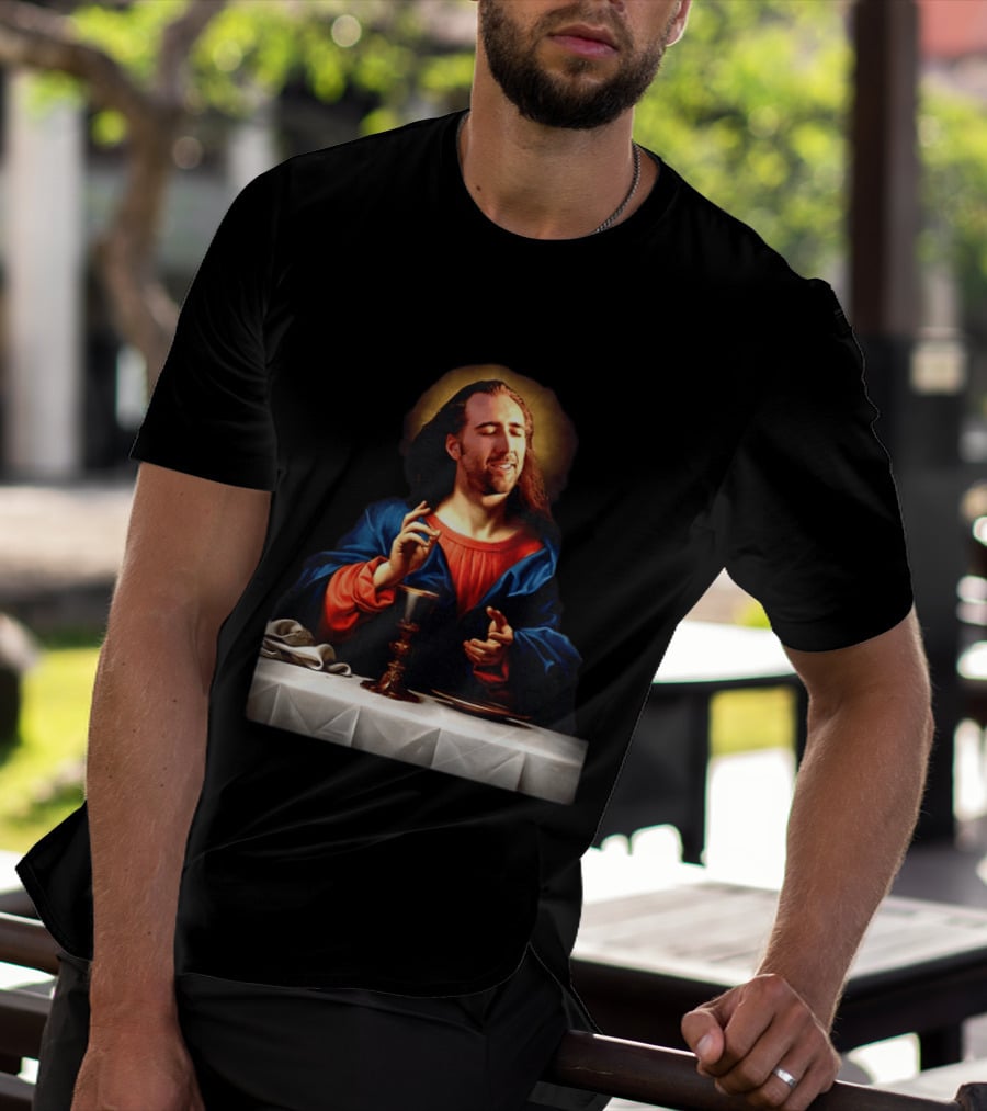 Nic Jesus Blessing The Bread And Wine Iconic Meme Mashup T-Shirt