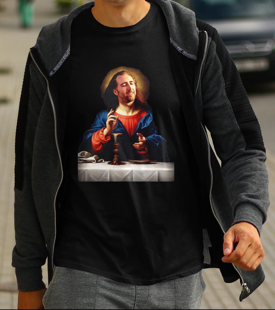Nic Jesus Blessing The Bread And Wine Iconic Meme Mashup T-Shirt