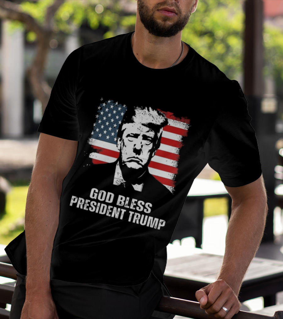 God Bless President Trump American Flag Iconic Style 2024 T-Shirt