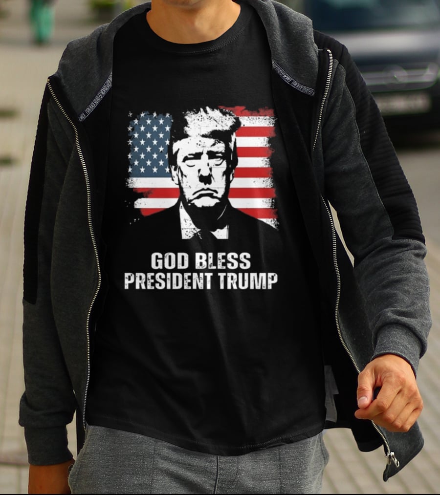 God Bless President Trump American Flag Iconic Style 2024 T-Shirt