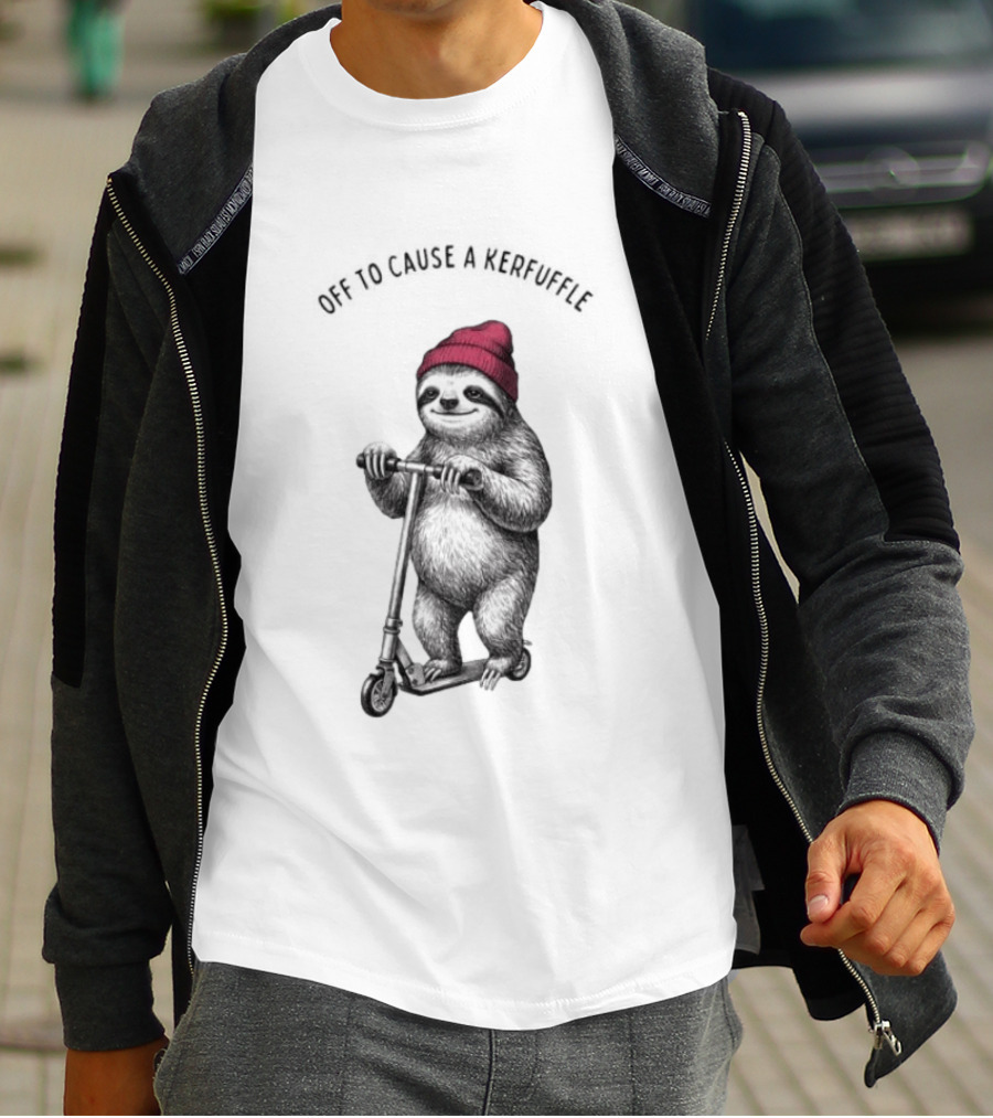 Off To Cause A Kerfuffle Sloth On A Scooter With Red Beanie T-Shirt