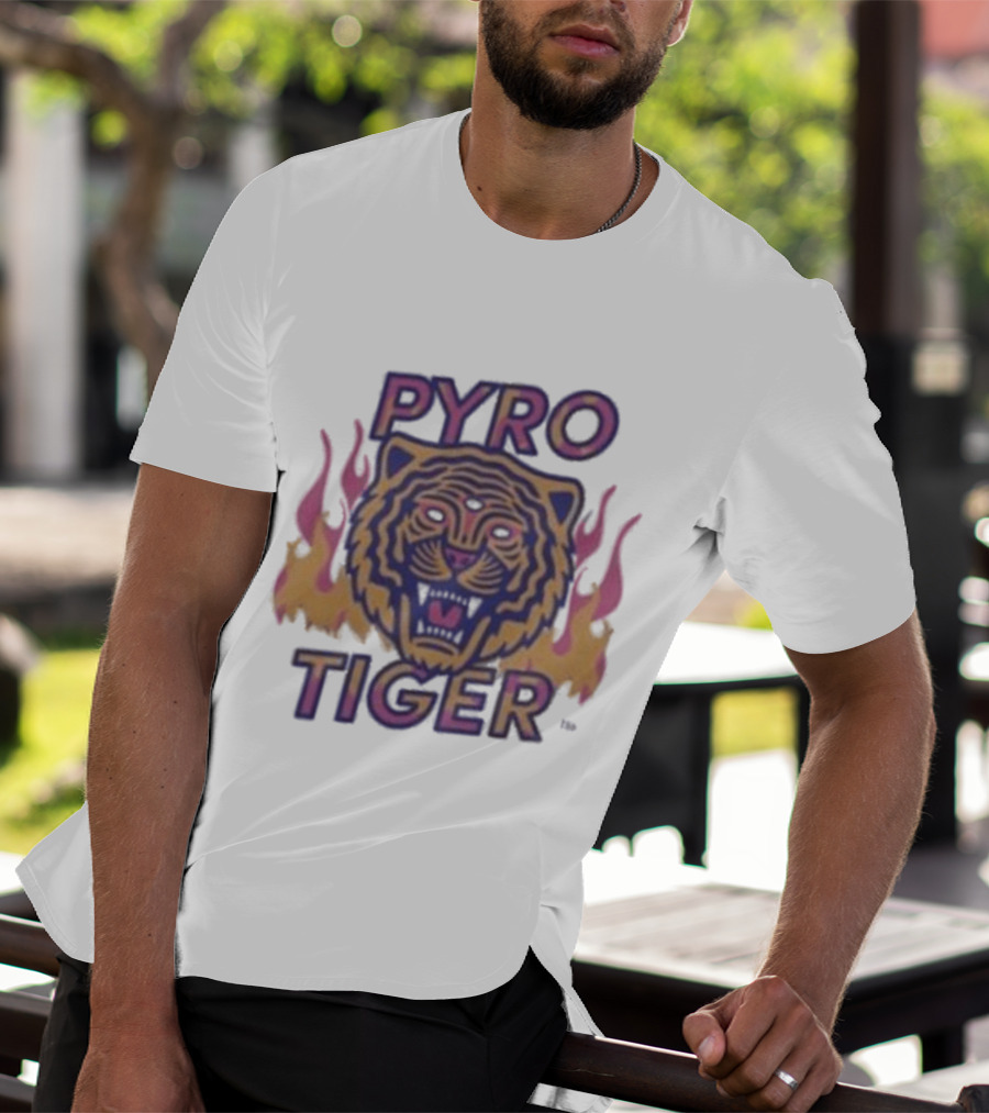 Pyro Tiger Flame Illustration With Fierce Tiger Head And Flaming Accents T-Shirt