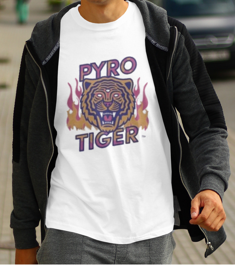 Pyro Tiger Flame Illustration With Fierce Tiger Head And Flaming Accents T-Shirt