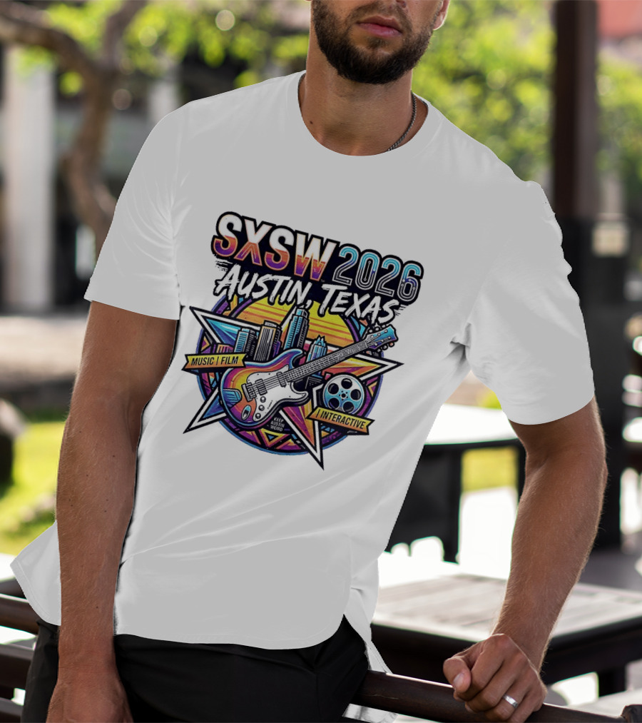 SXSW 2026 Austin Texas Music Film Interactive Guitar Skyline T-Shirt