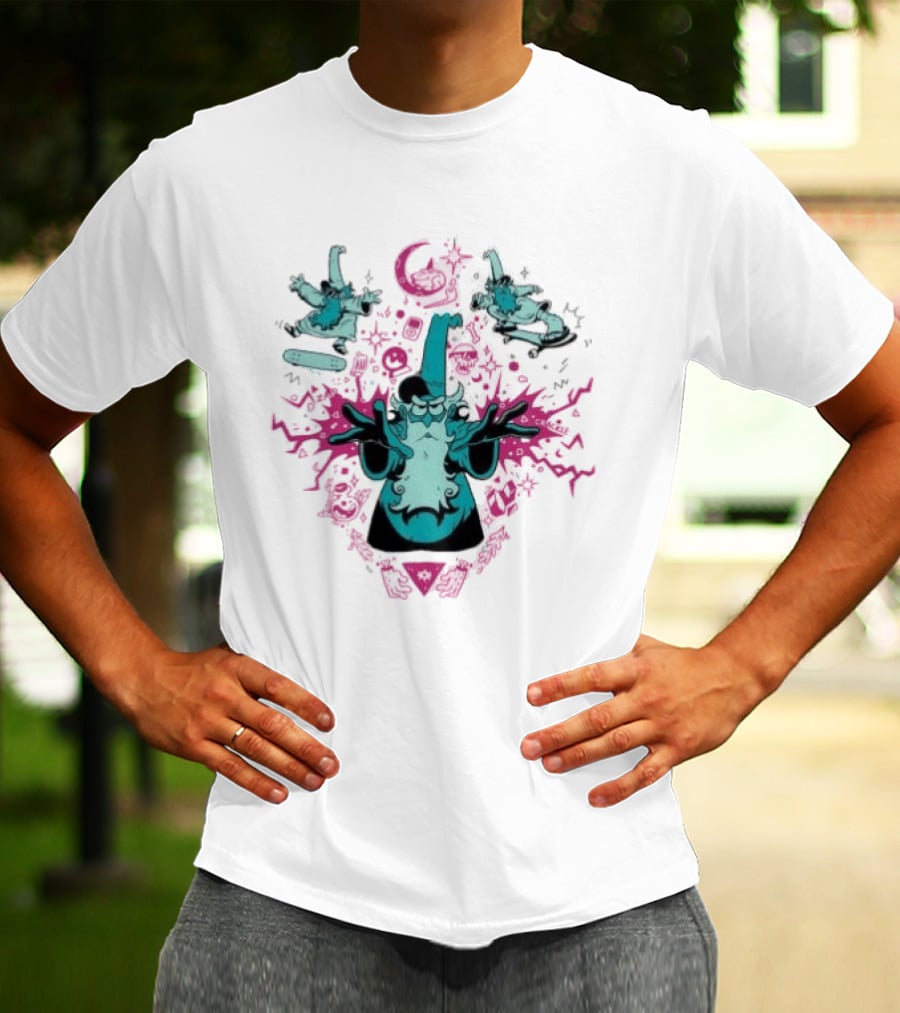 Mall Wizard Kickflip Sorcery By AlistairDraws Magic Fantasy Skateboarding T-Shirt