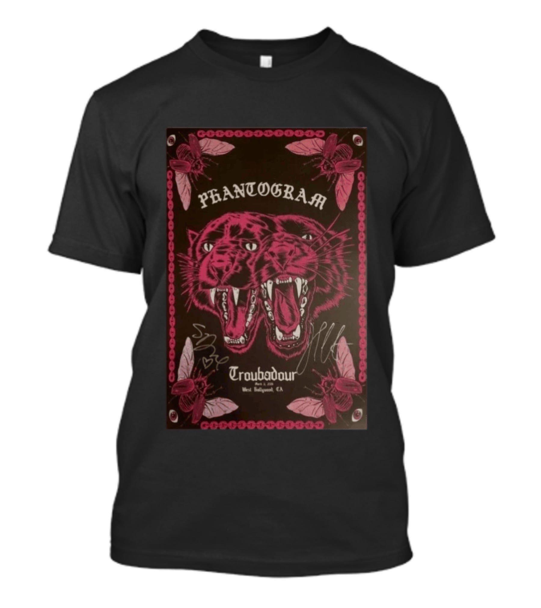 Phantogram Troubadour West Hollywood CA Signed Pink Panther Insects T-Shirt
