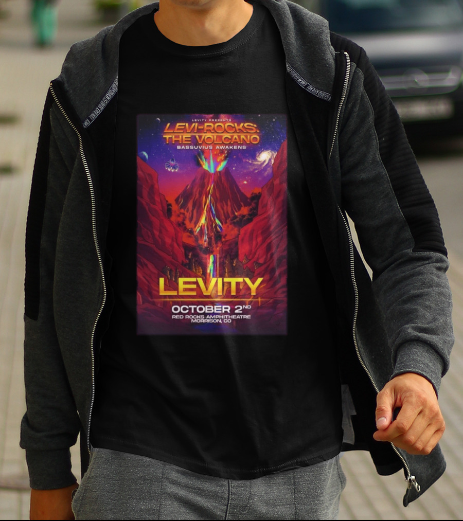 Levity Presents Levi Rocks The Volcano Bassuvius Awakens Red Rocks Amphitheatre October 2nd Morrison CO T-Shirt