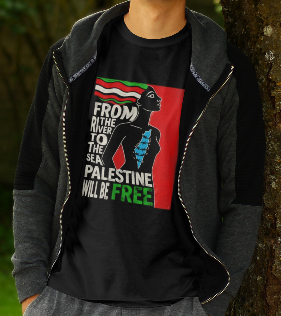From The River To The Sea Palestine Will Be Free Woman Palestinian Flag Map T-Shirt